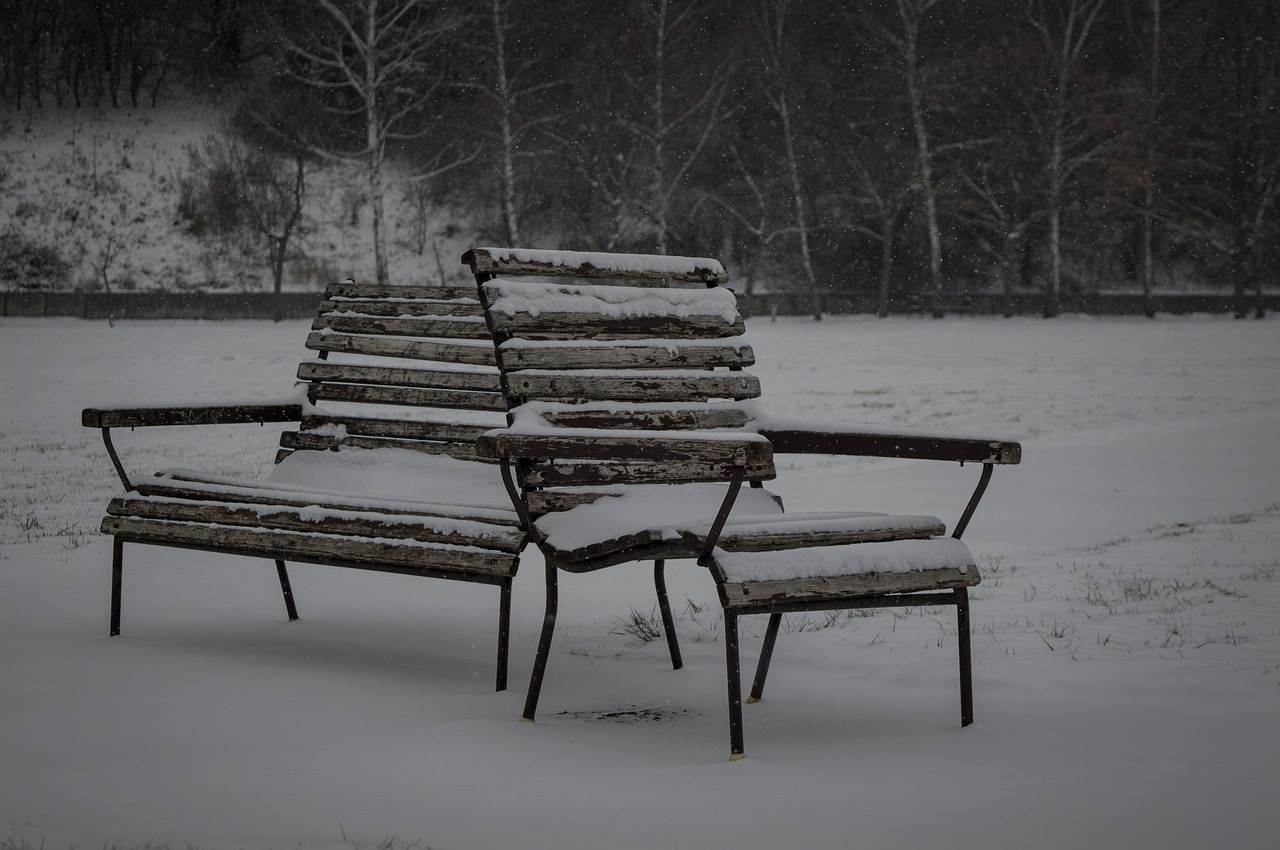 bench  snow  winte free photo