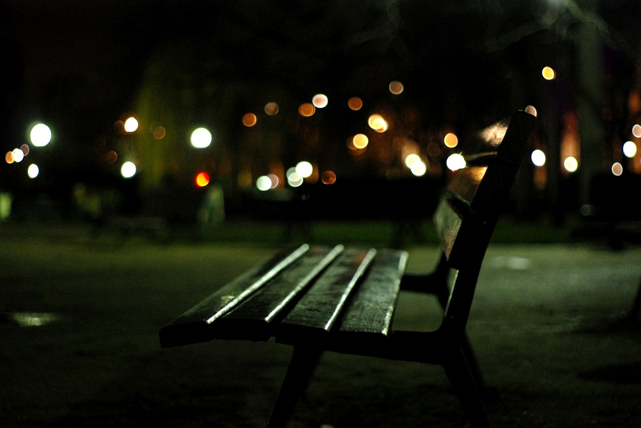 bench night city free photo