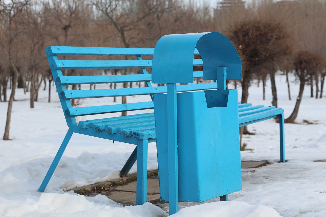 bench trash blue free photo