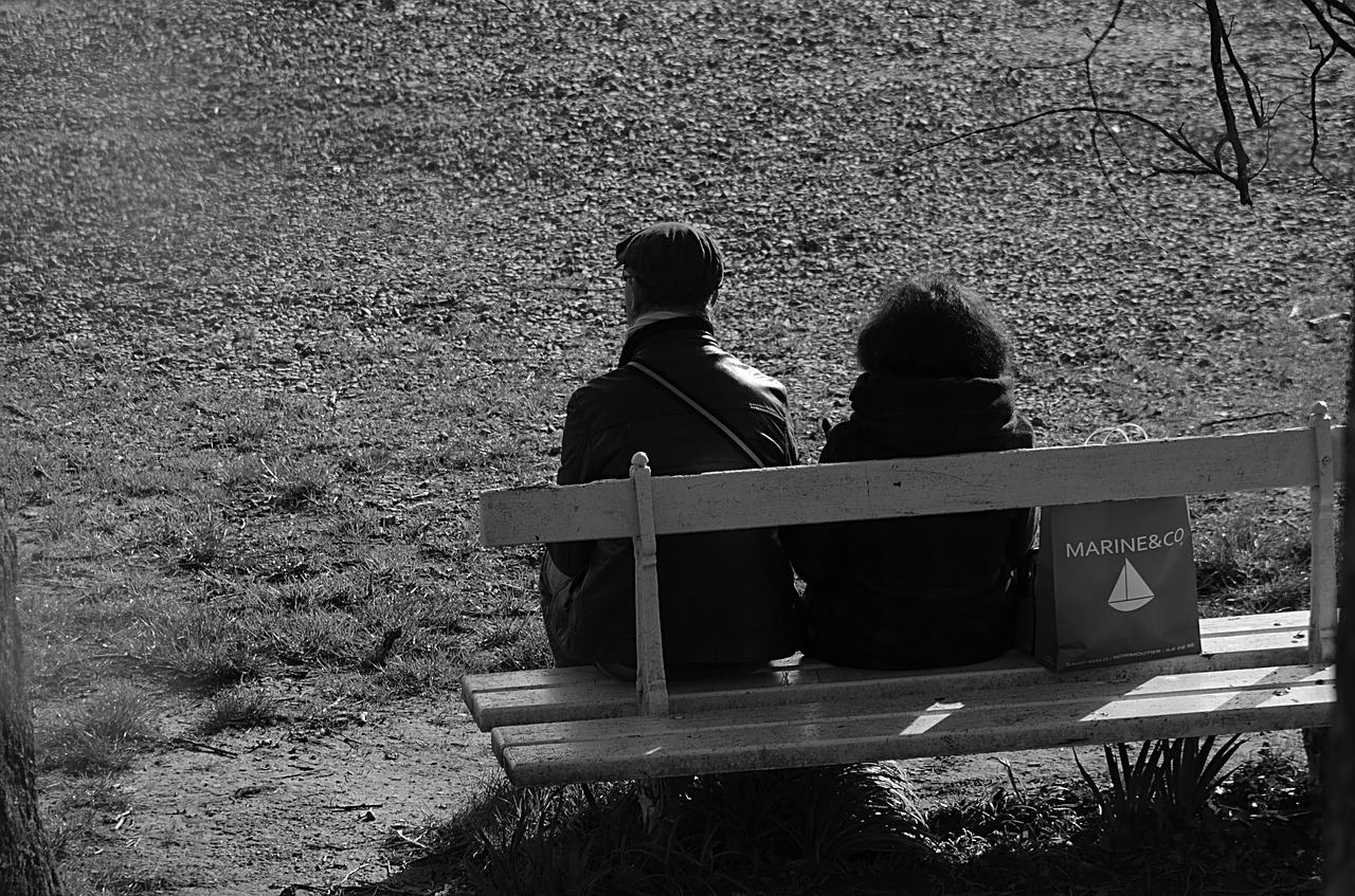bench characters black and white free photo