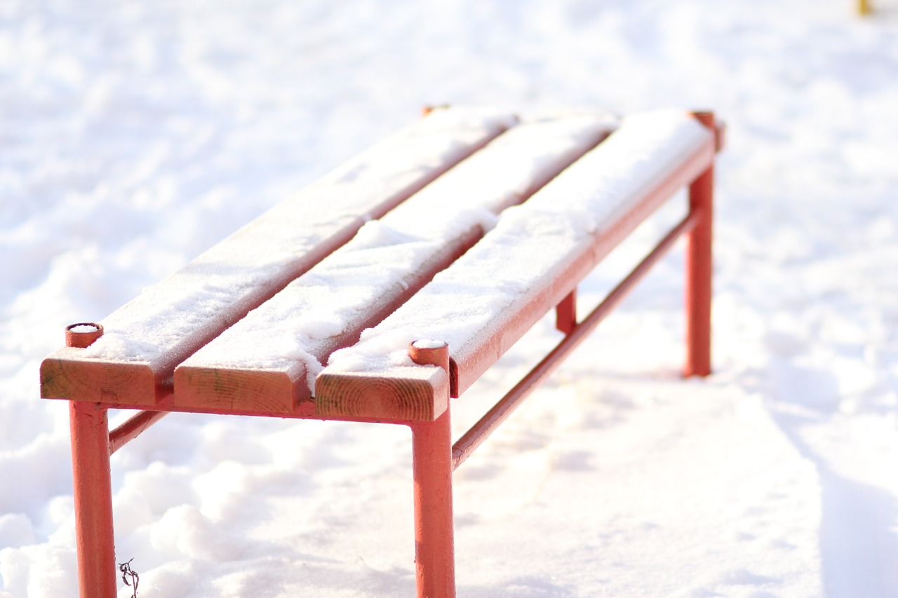 bench red winter free photo