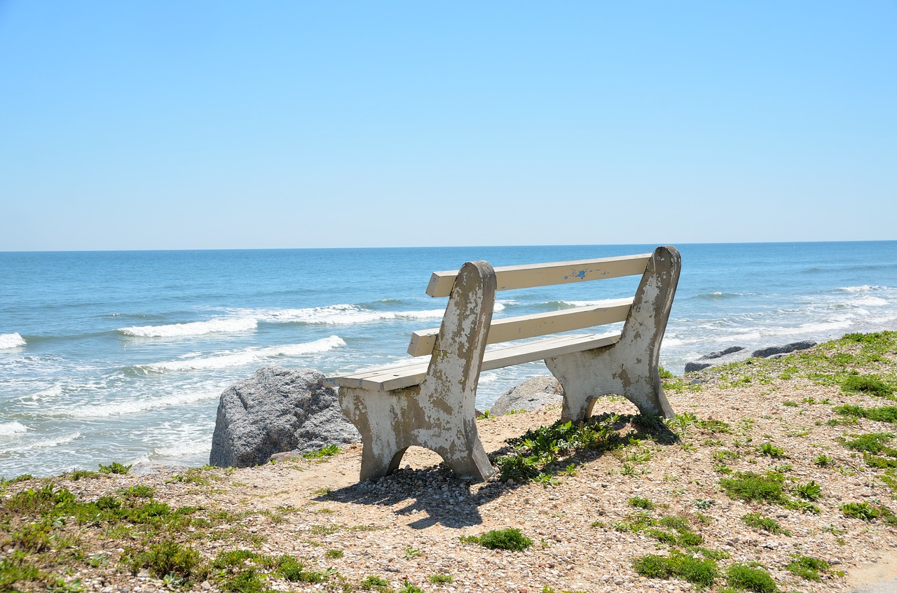 bench chair overlook beach free photo