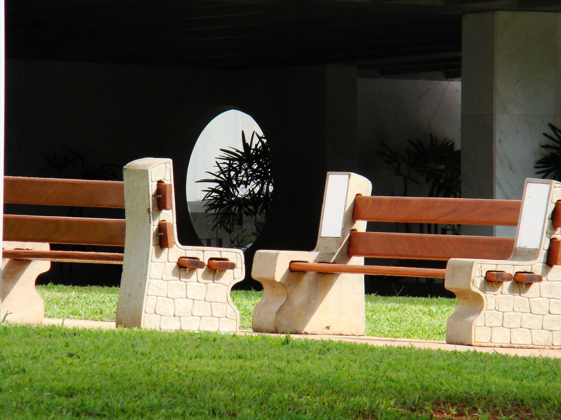 bench grass building free photo