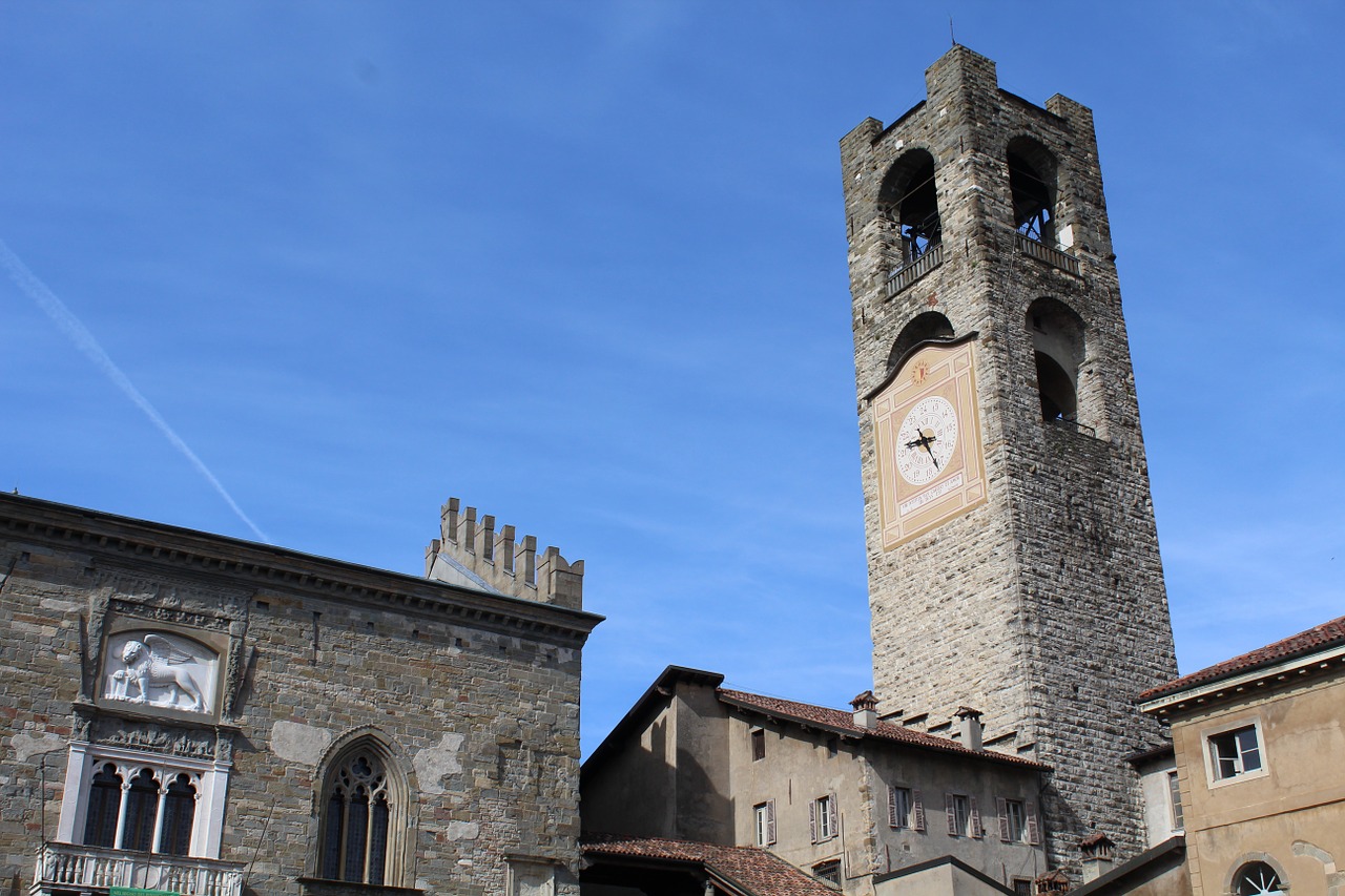 bergamo old town square bell free photo