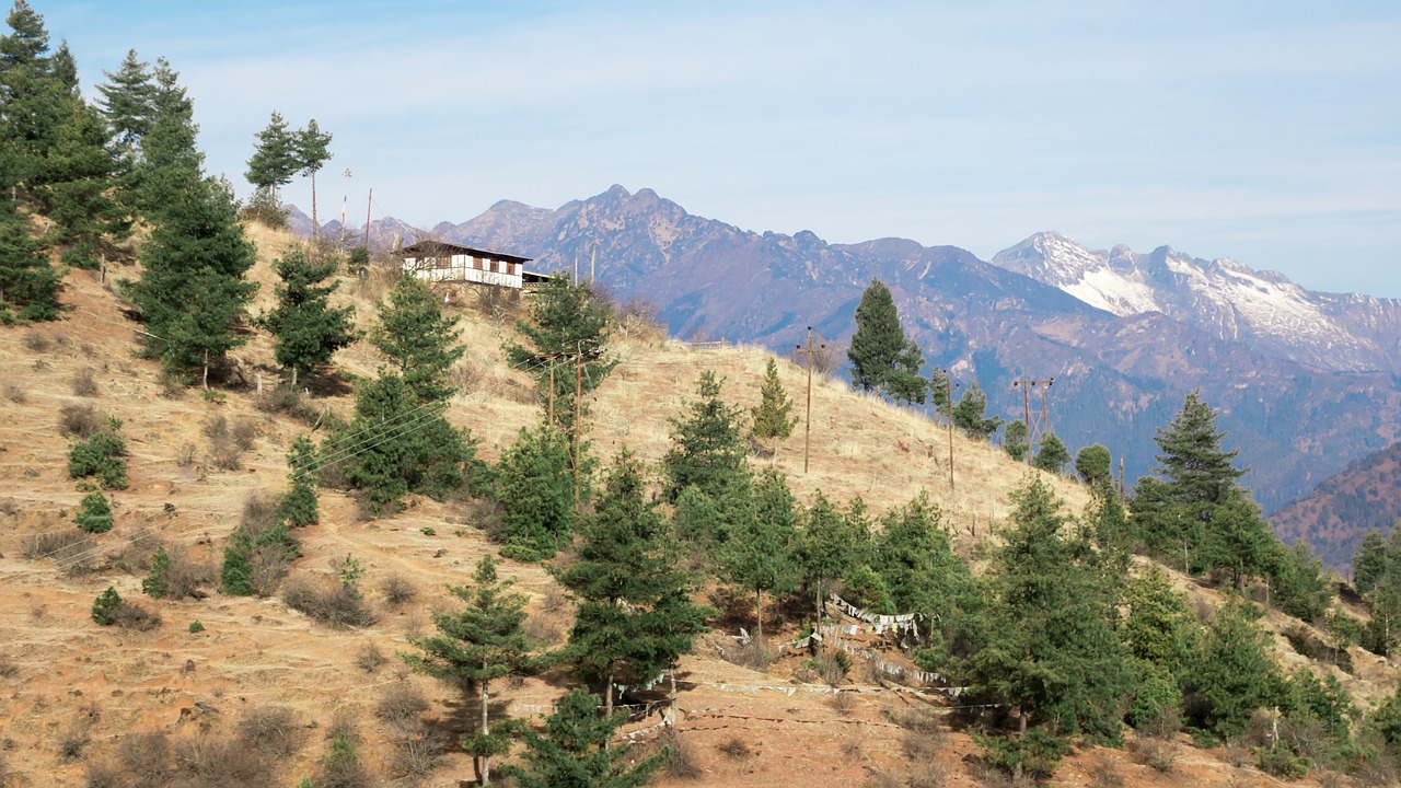 bhutan hill house mountain free photo