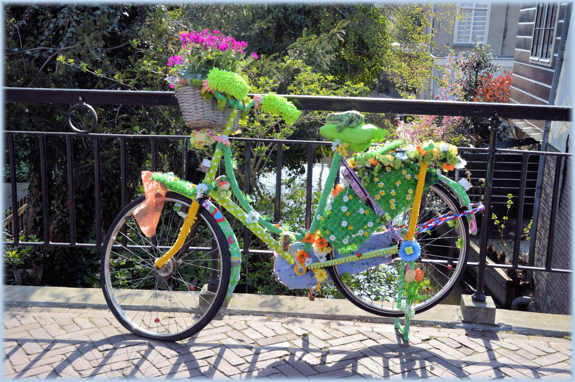 bicycle bridge flowers free photo