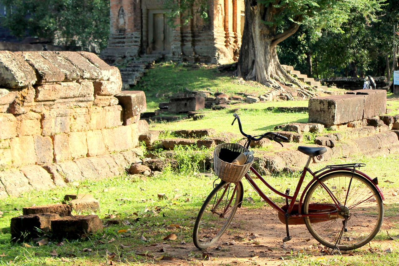 bicycle ruins cambodia free photo