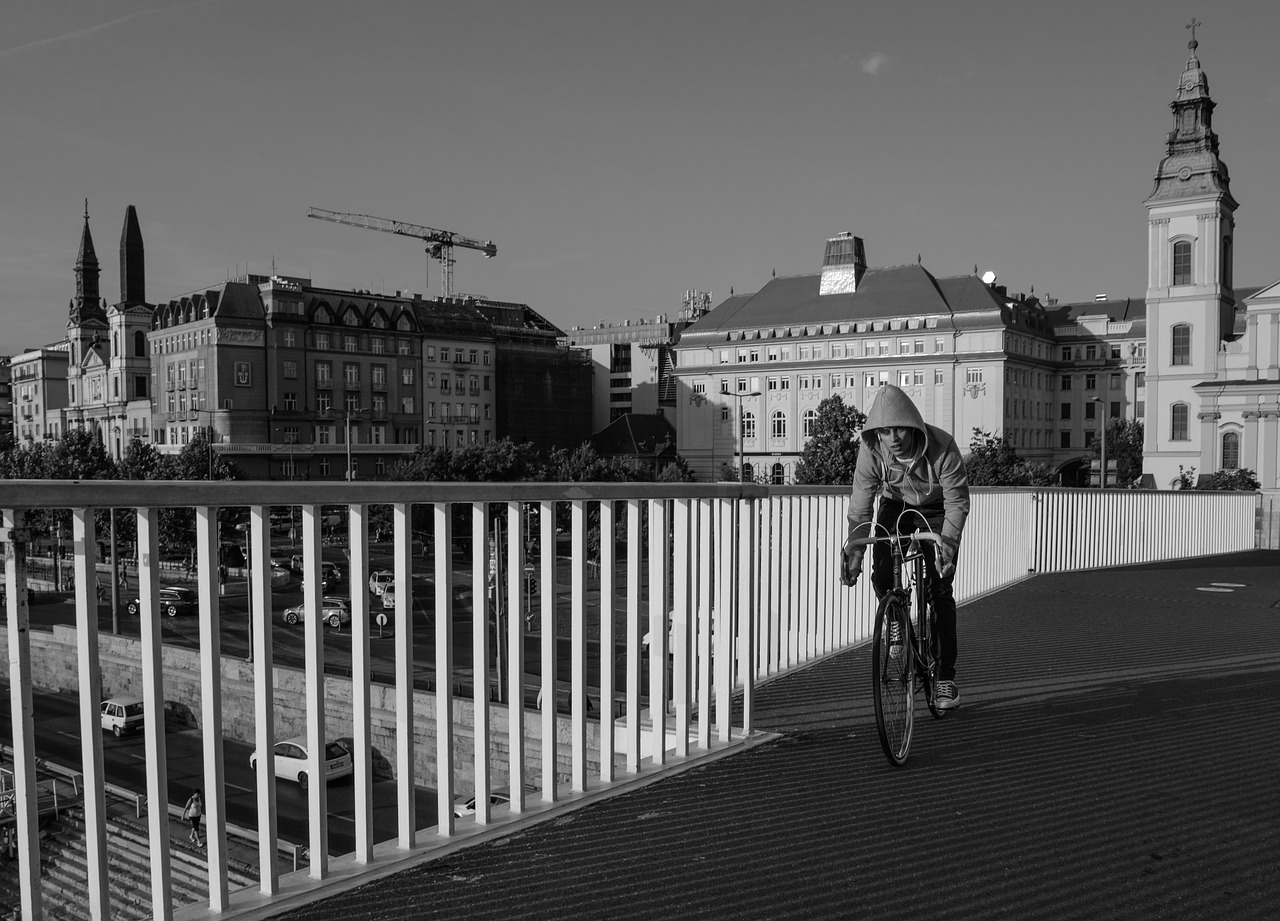 bicycle man bridge free photo