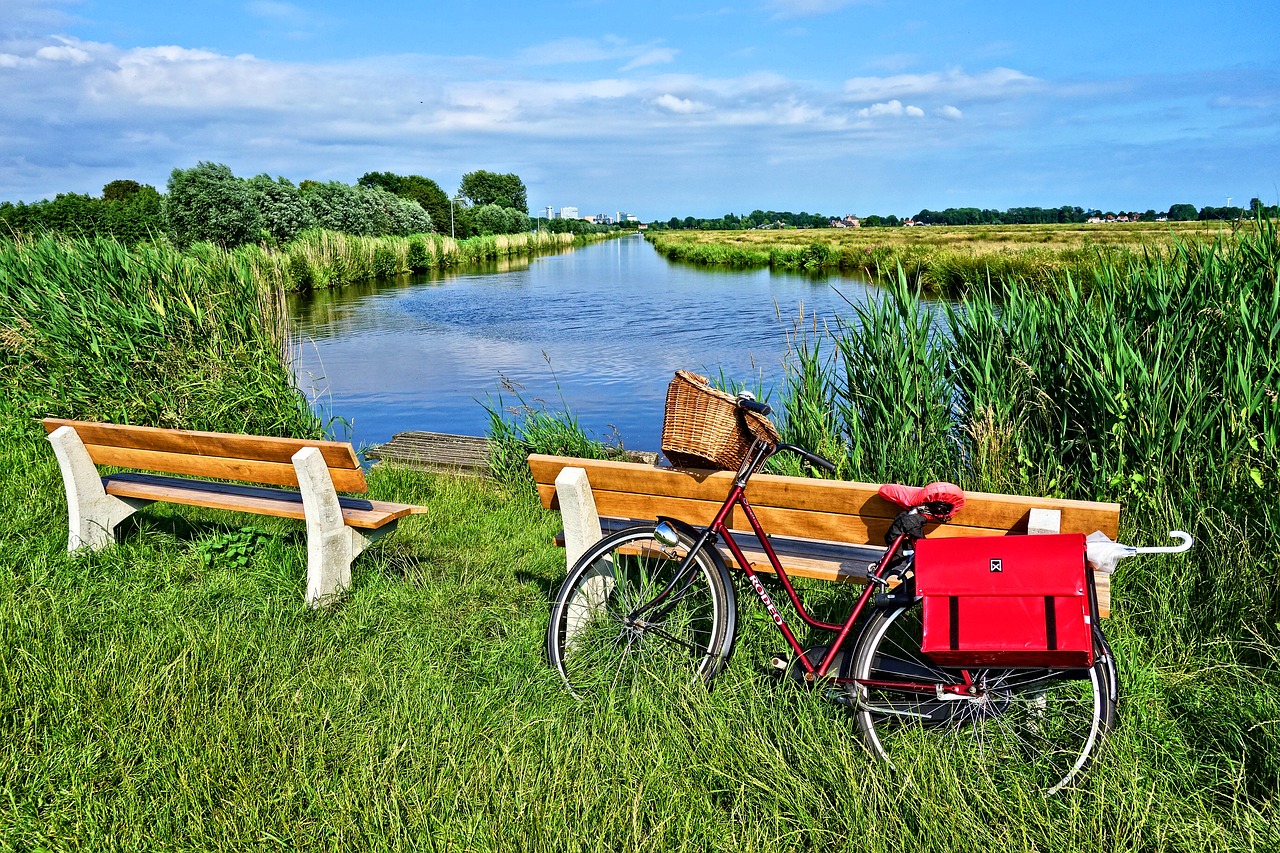 bicycle bench waterway free photo