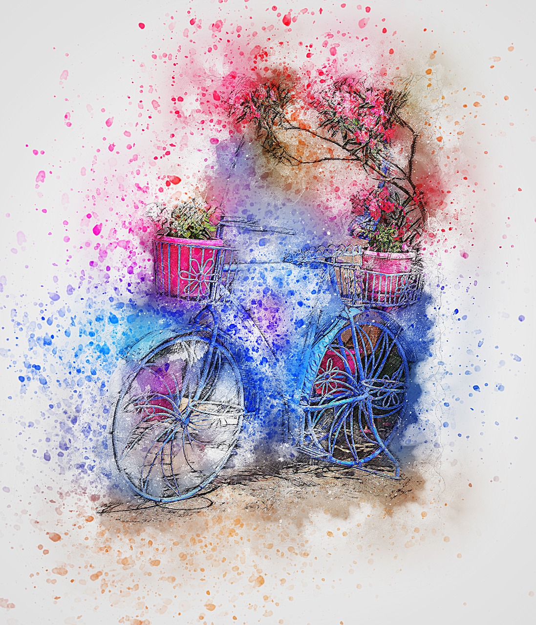 bicycle  flowers  art free photo