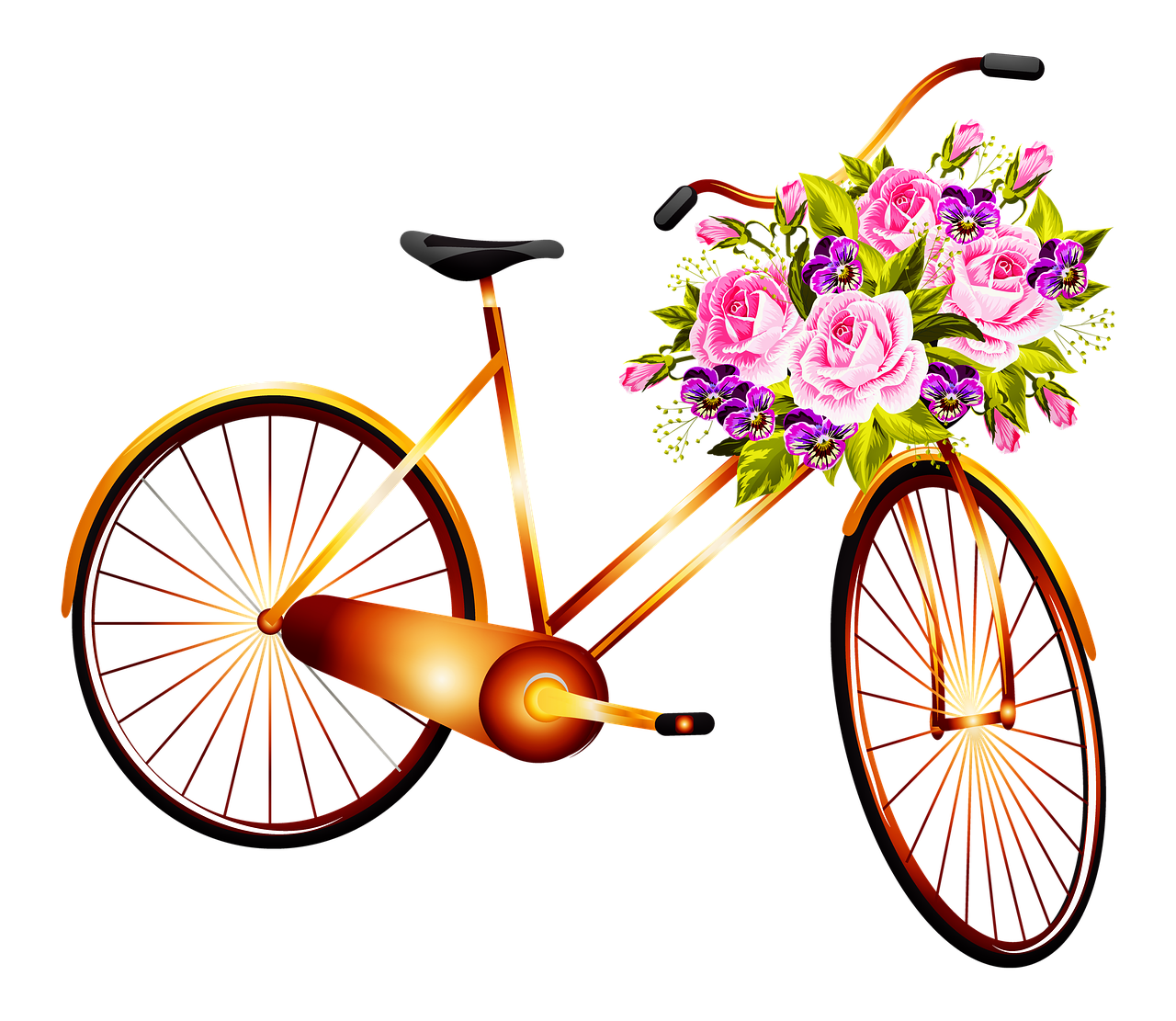 bicycle  basket with flowers  woman bicycle free photo