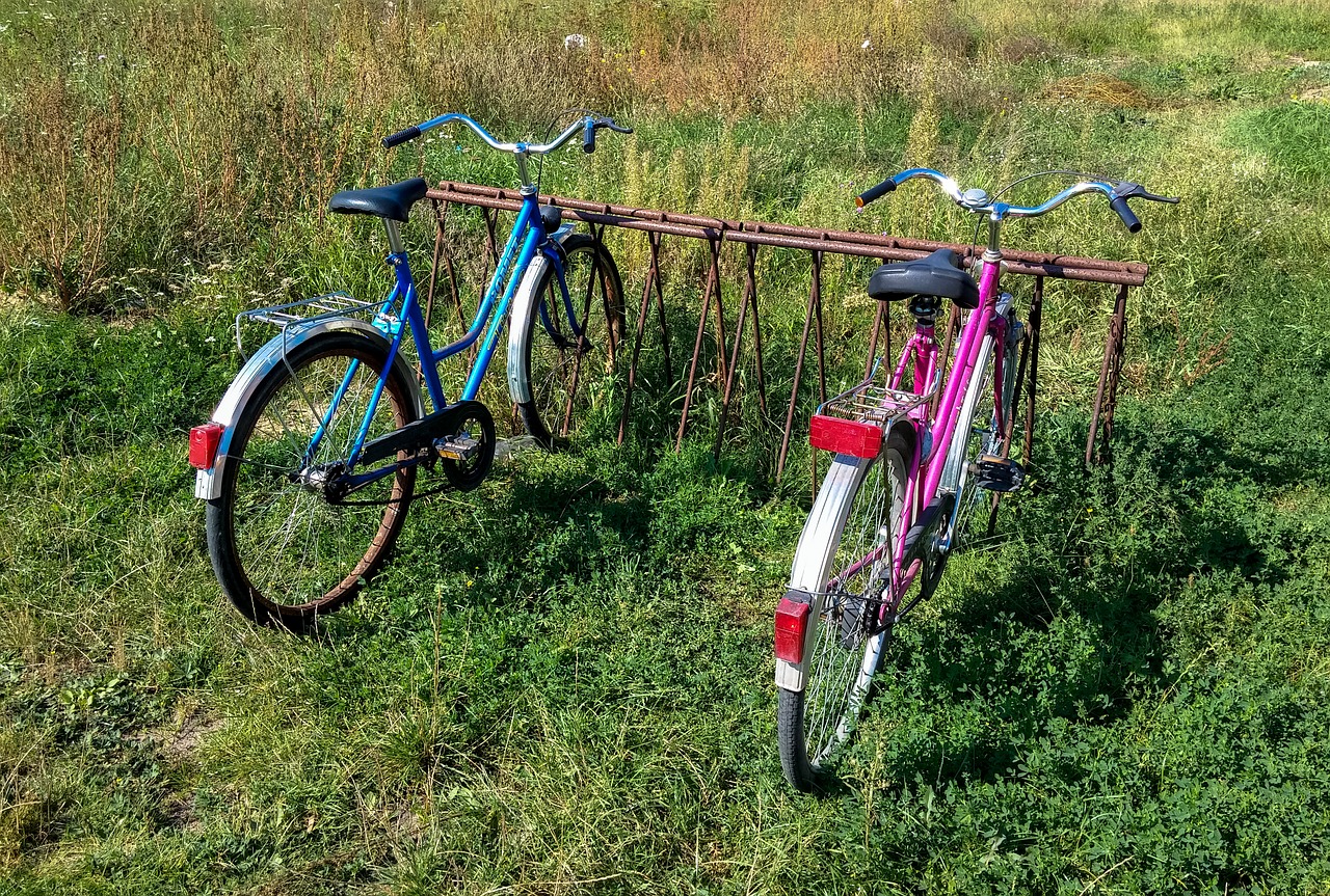 bicycles rack grass free photo