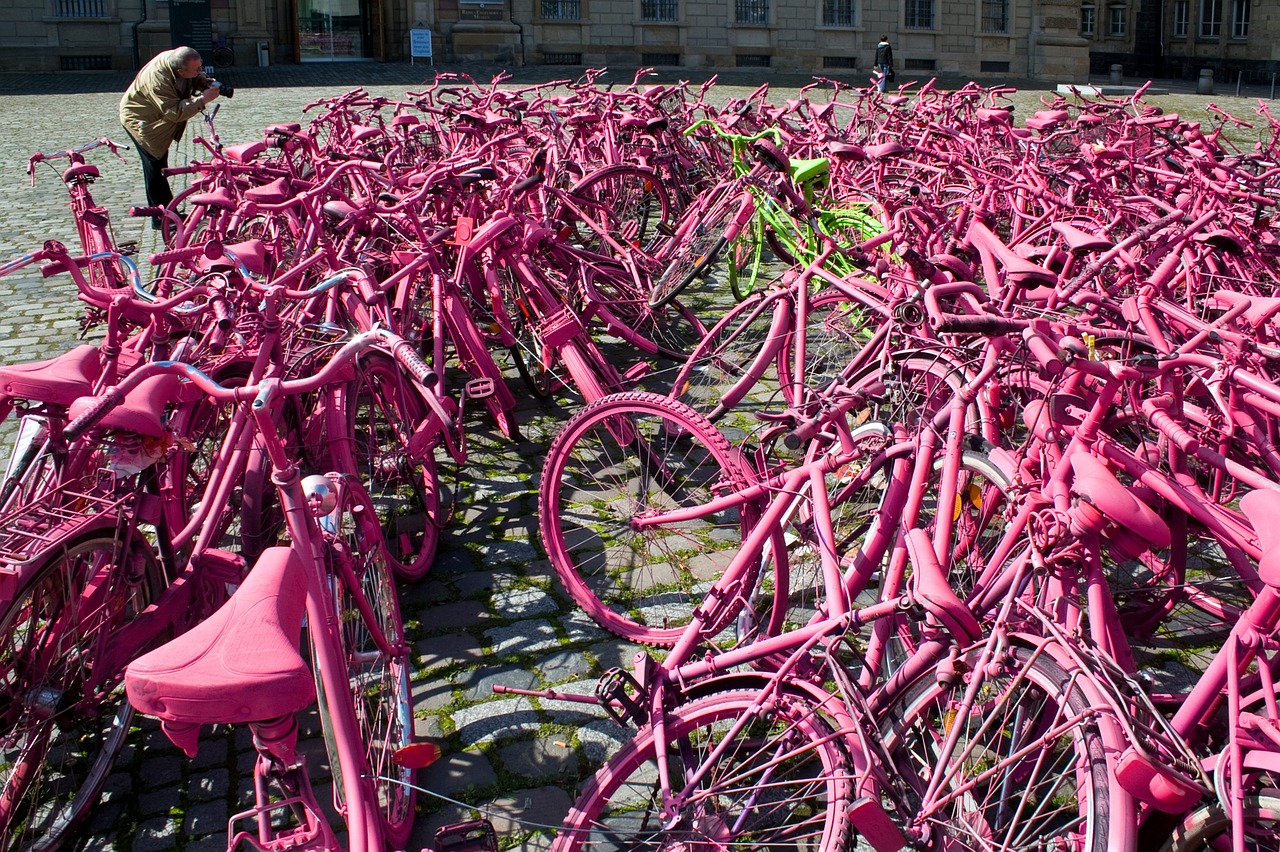 bicycles pink action art free photo