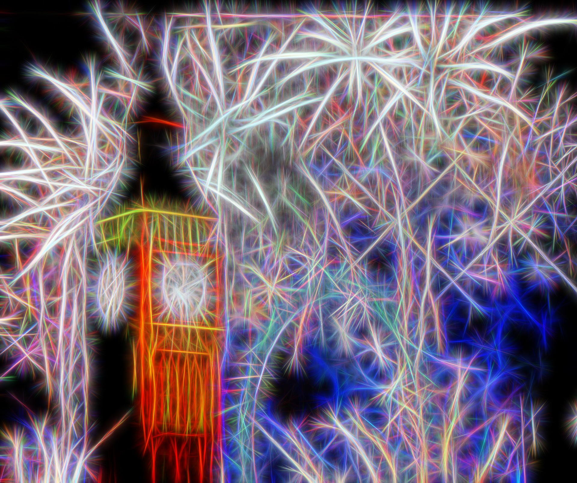 big ben fireworks fractal wire art modern fractal fractal wire free photo