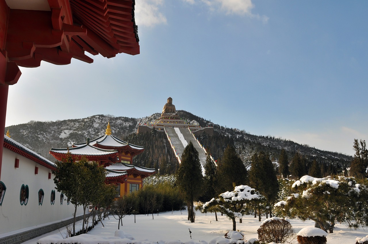 big buddha snow ancient architecture free photo