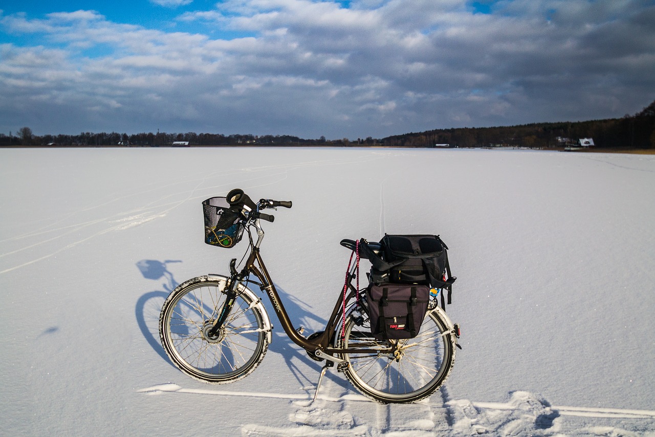 bike winter lake free photo