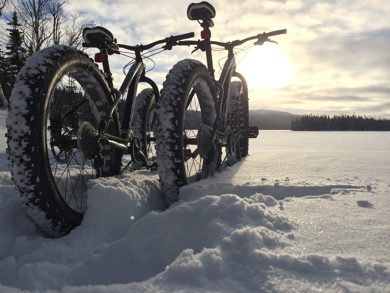 bike snow winter landscape free photo