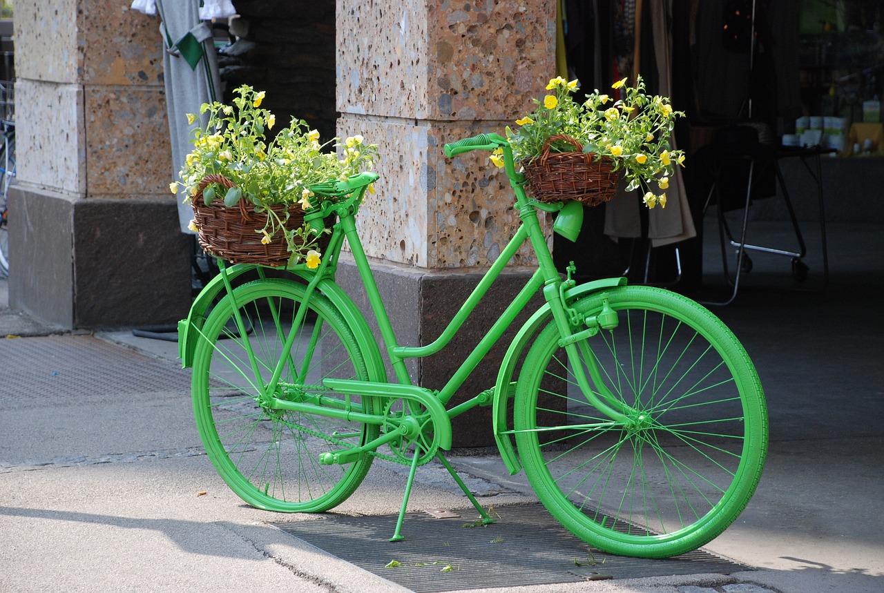 bike green flowers free photo