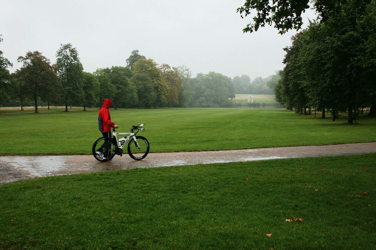 bike rain park free photo
