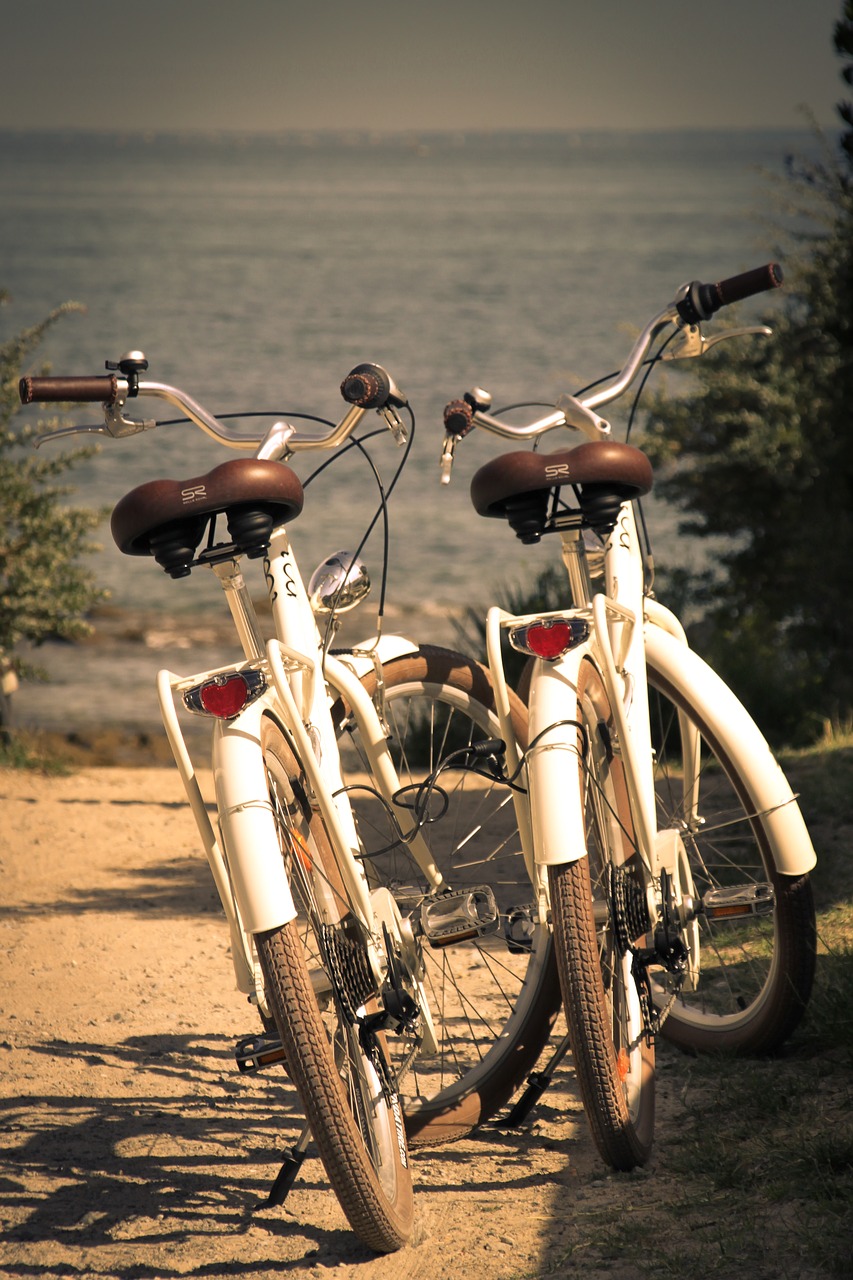 bike couple beach free photo