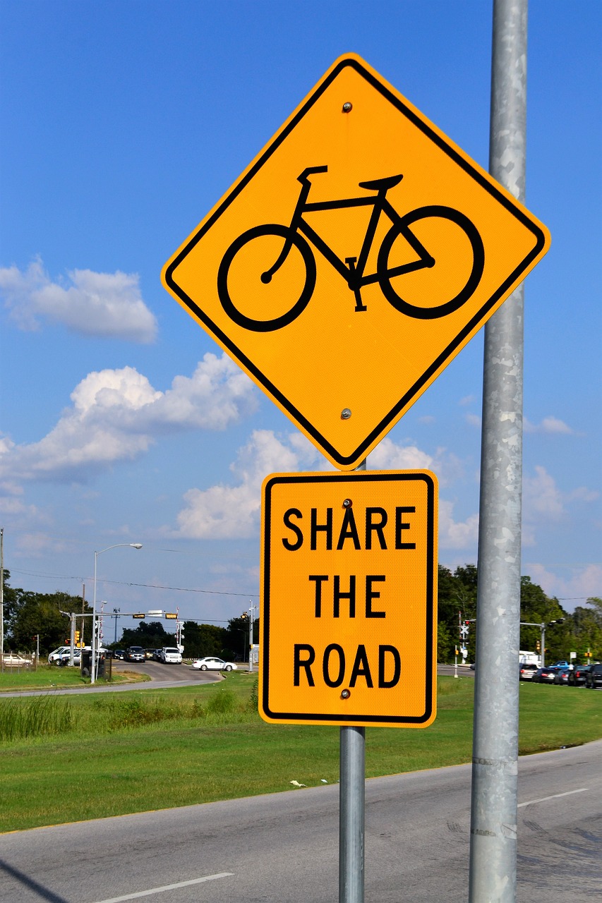 bike lane sign share the road bicycle free photo