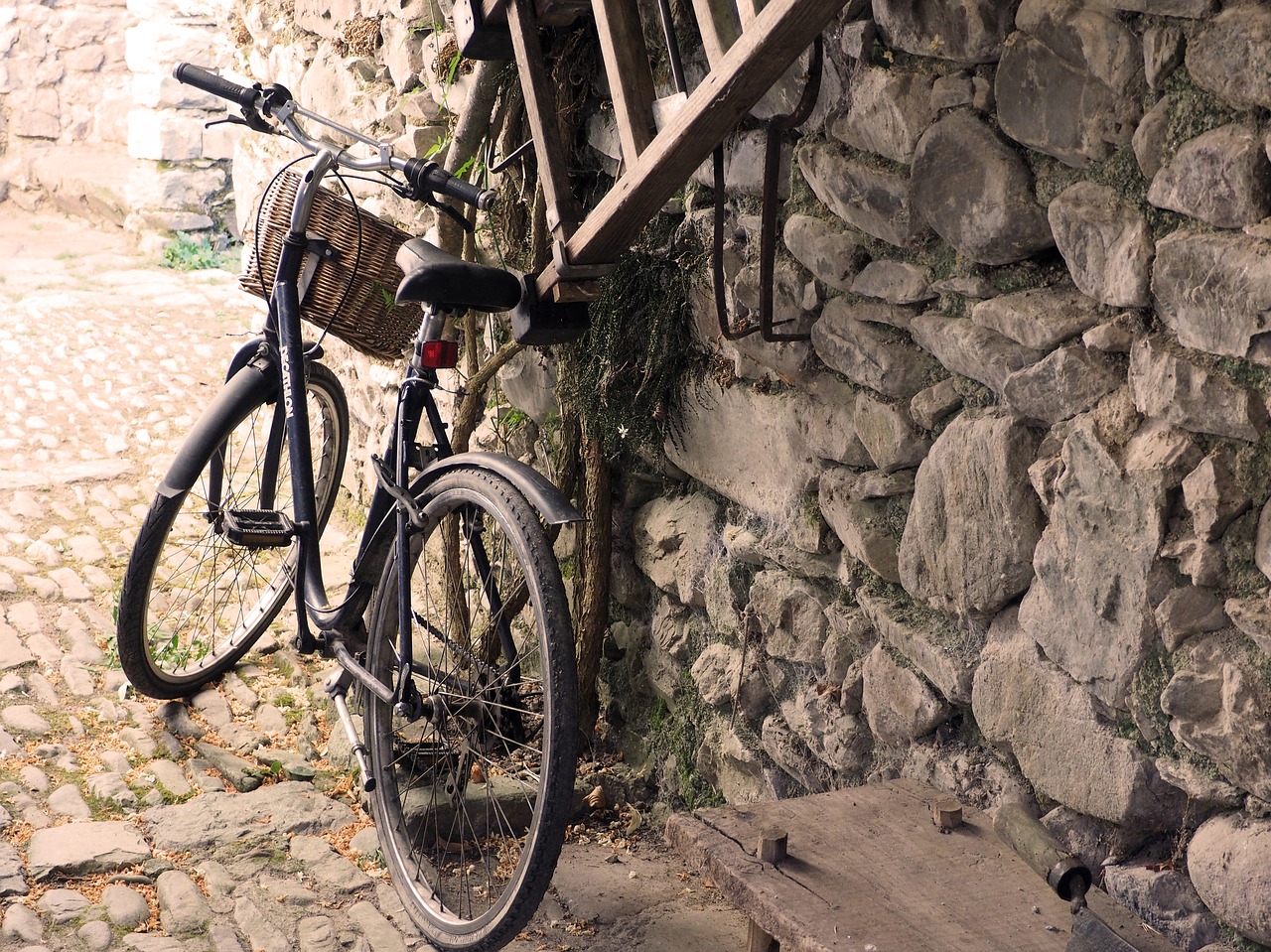 bike old stone ladder free photo