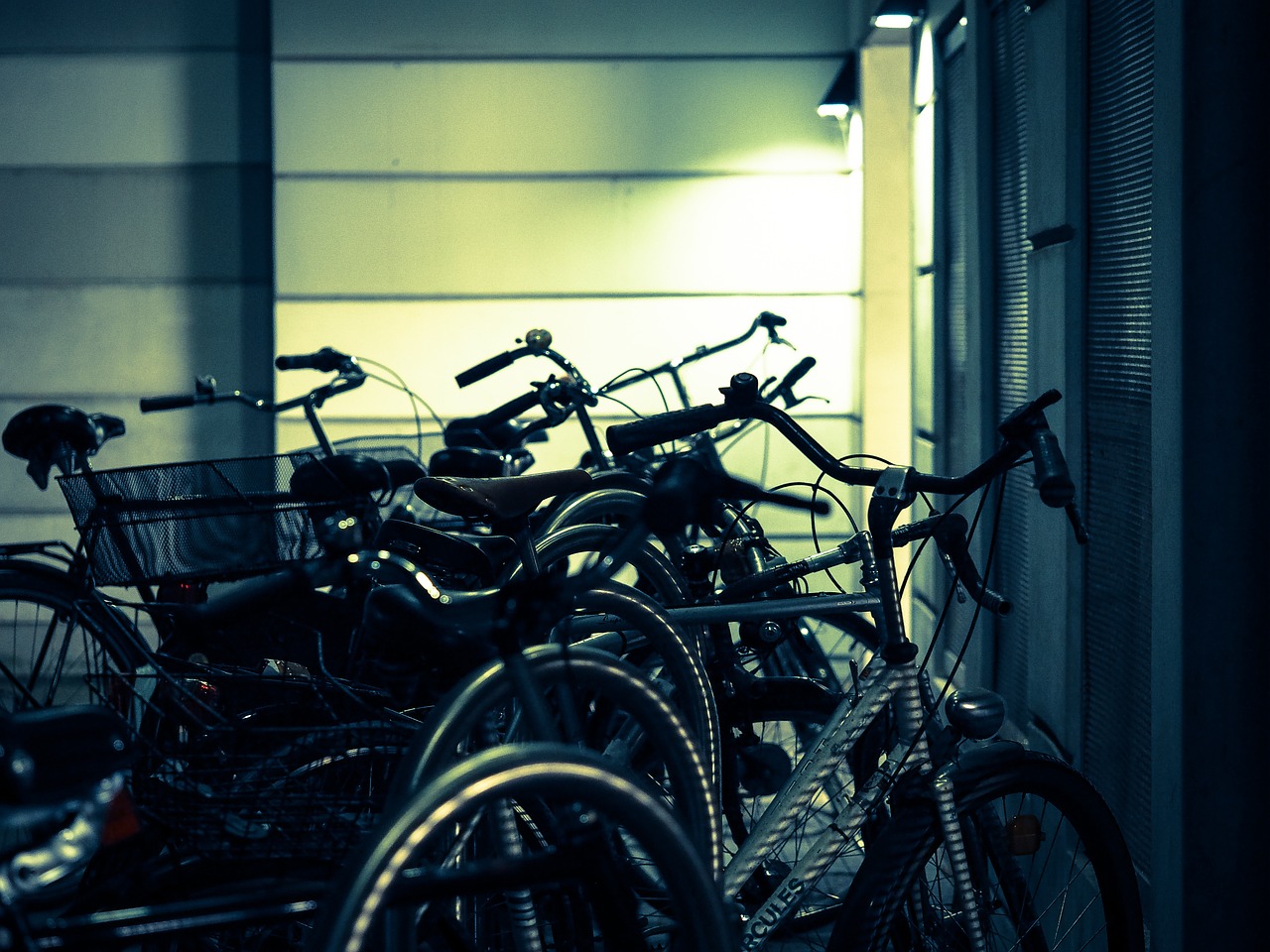 bike racks bicycles night free photo