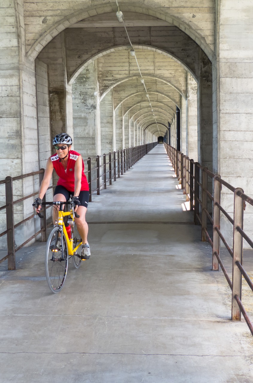 bike ride bridge cyclists free photo