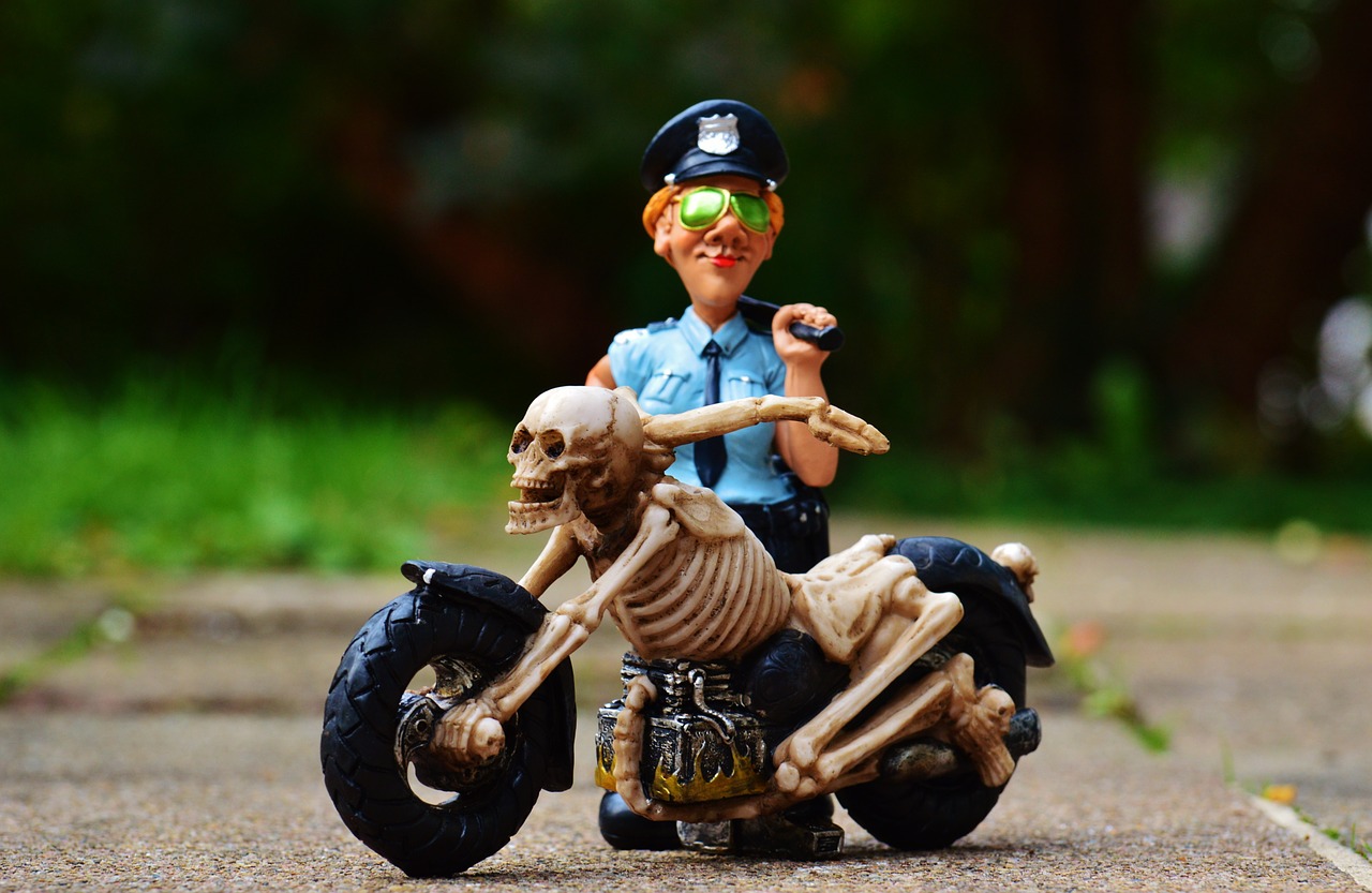 biker skeleton policewoman free photo