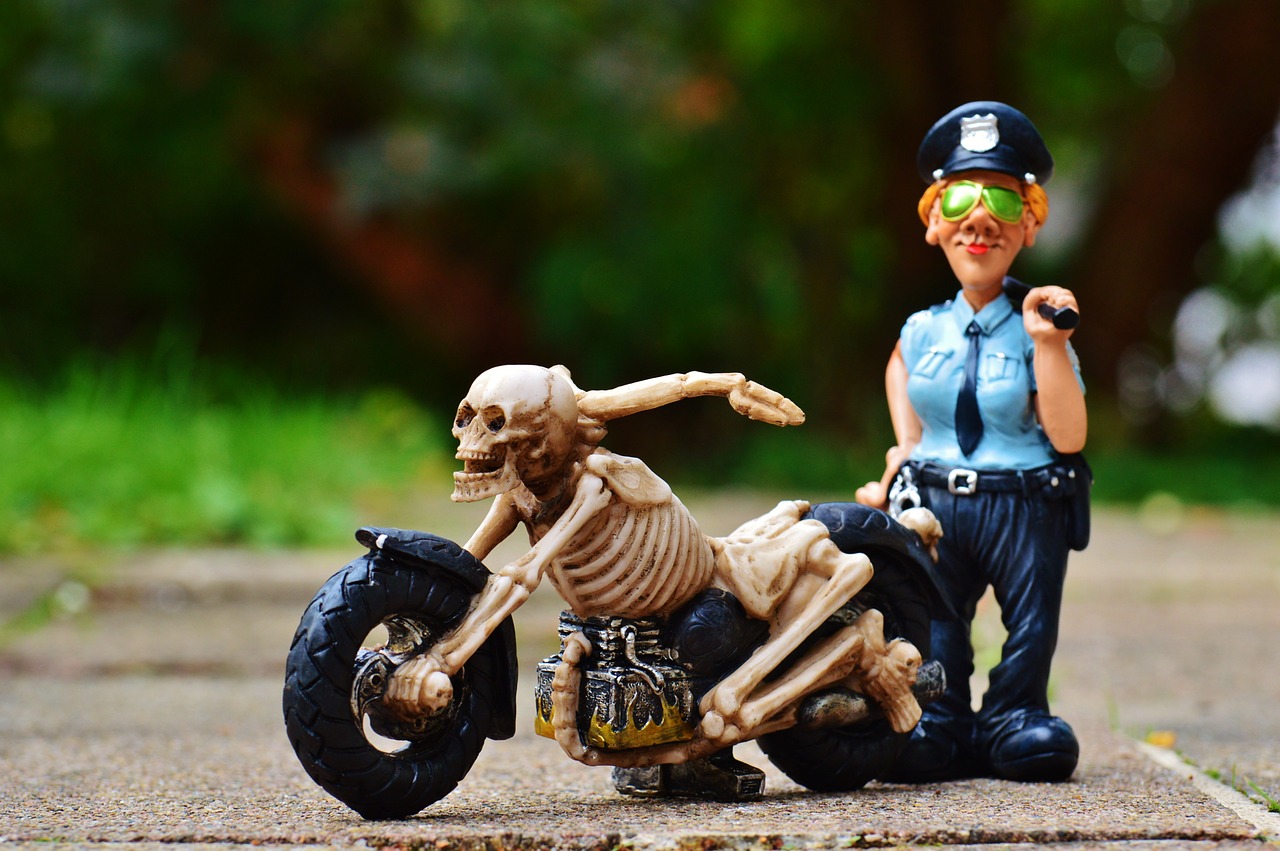 biker skeleton policewoman free photo