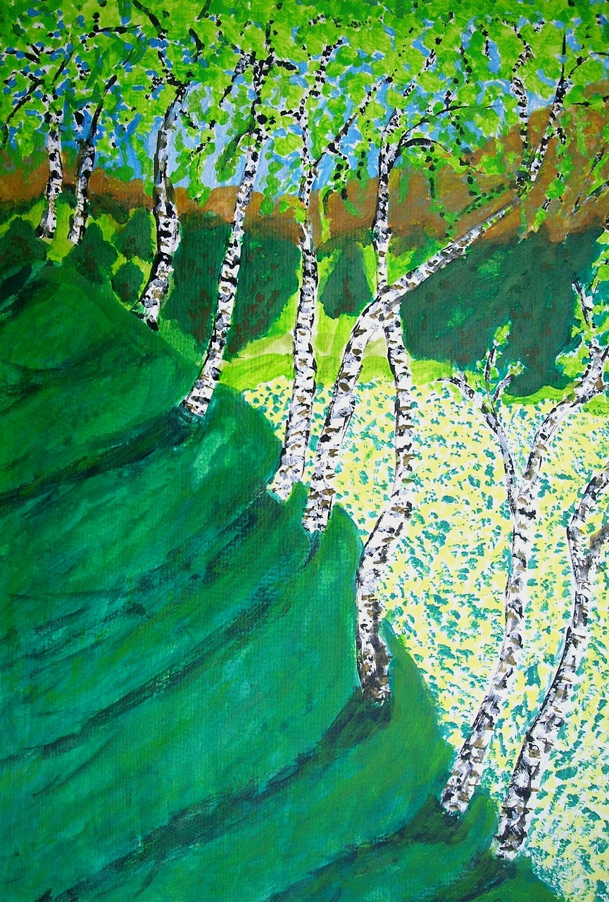 birch spring painting free photo