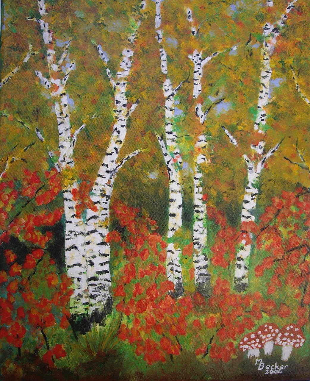 birch forest painting free photo