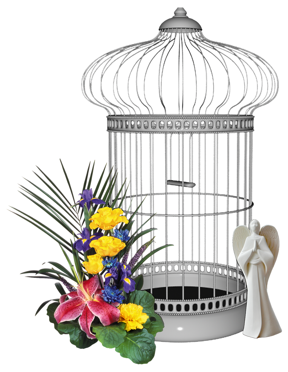 bird cage yellow flower flower free photo