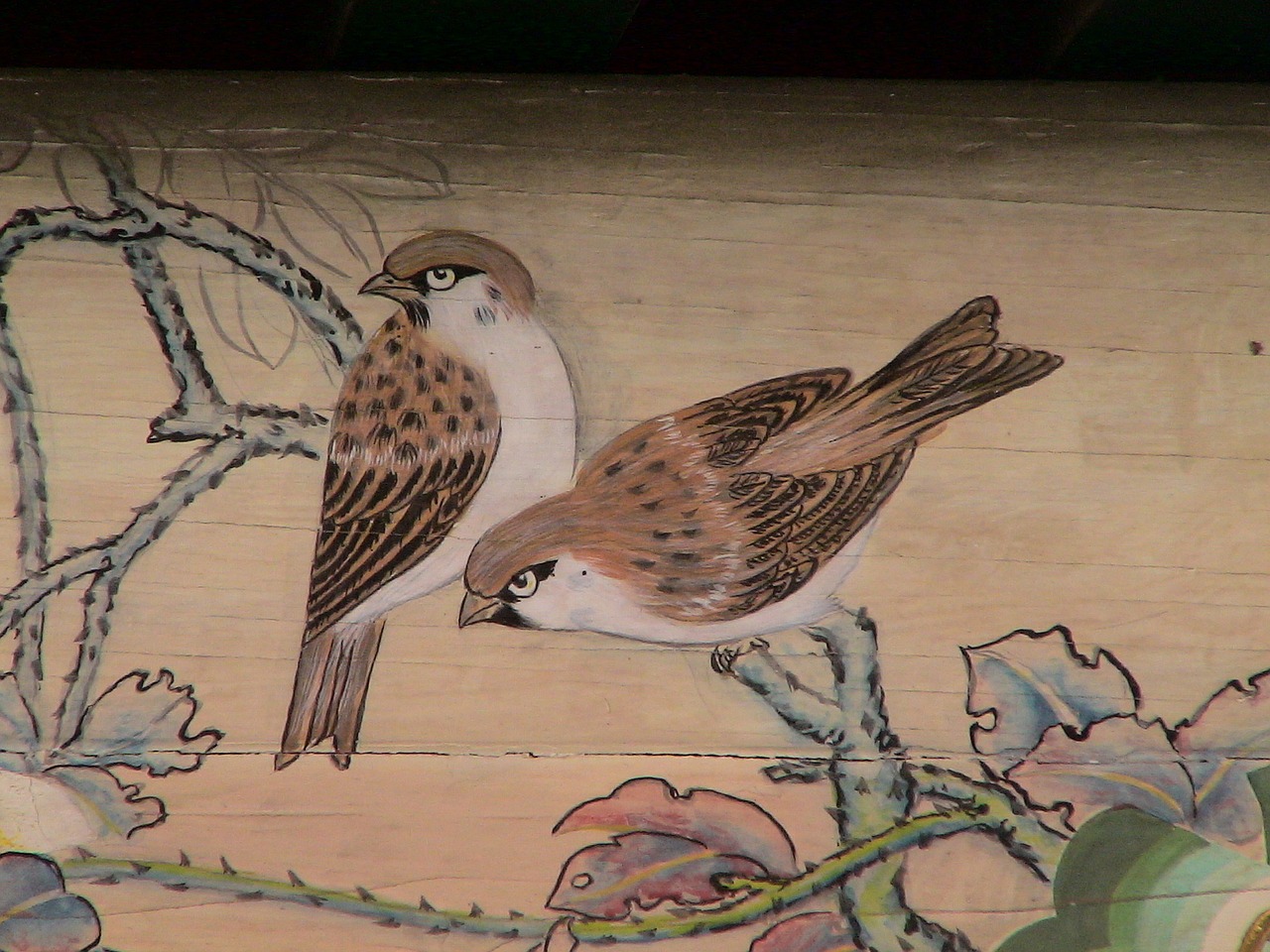 birds sparrows ceiling painting free photo