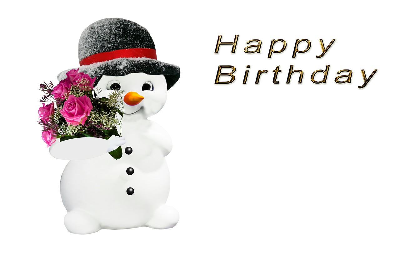 Birthday card,winter,snow man,greeting card,flowers - free i