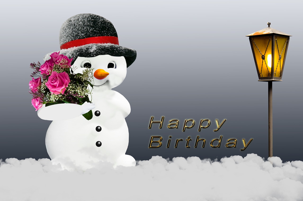 birthday card winter snow man free photo