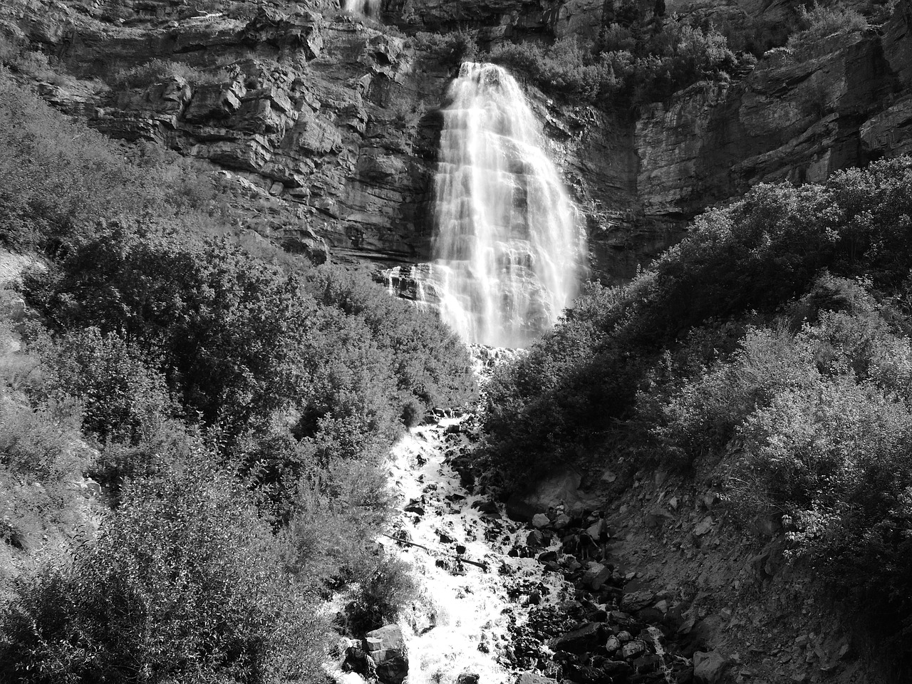 black white waterfall free photo