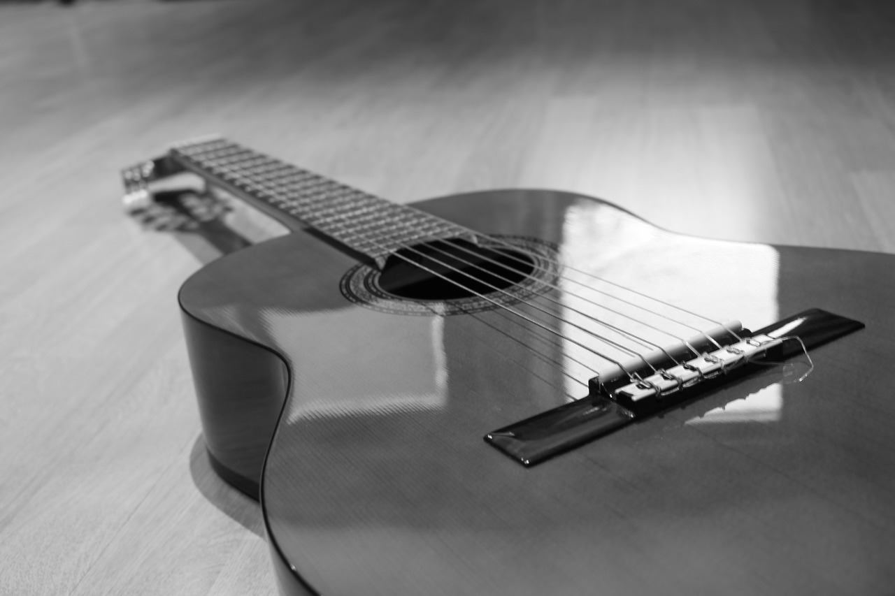 black and white guitar instrument free photo