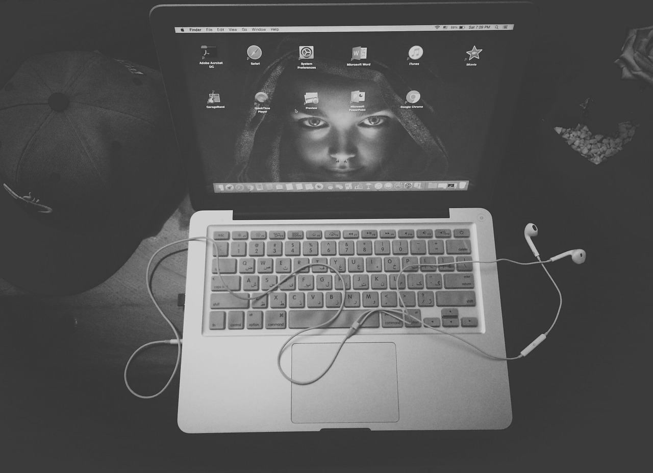 black and white apple laptop free photo