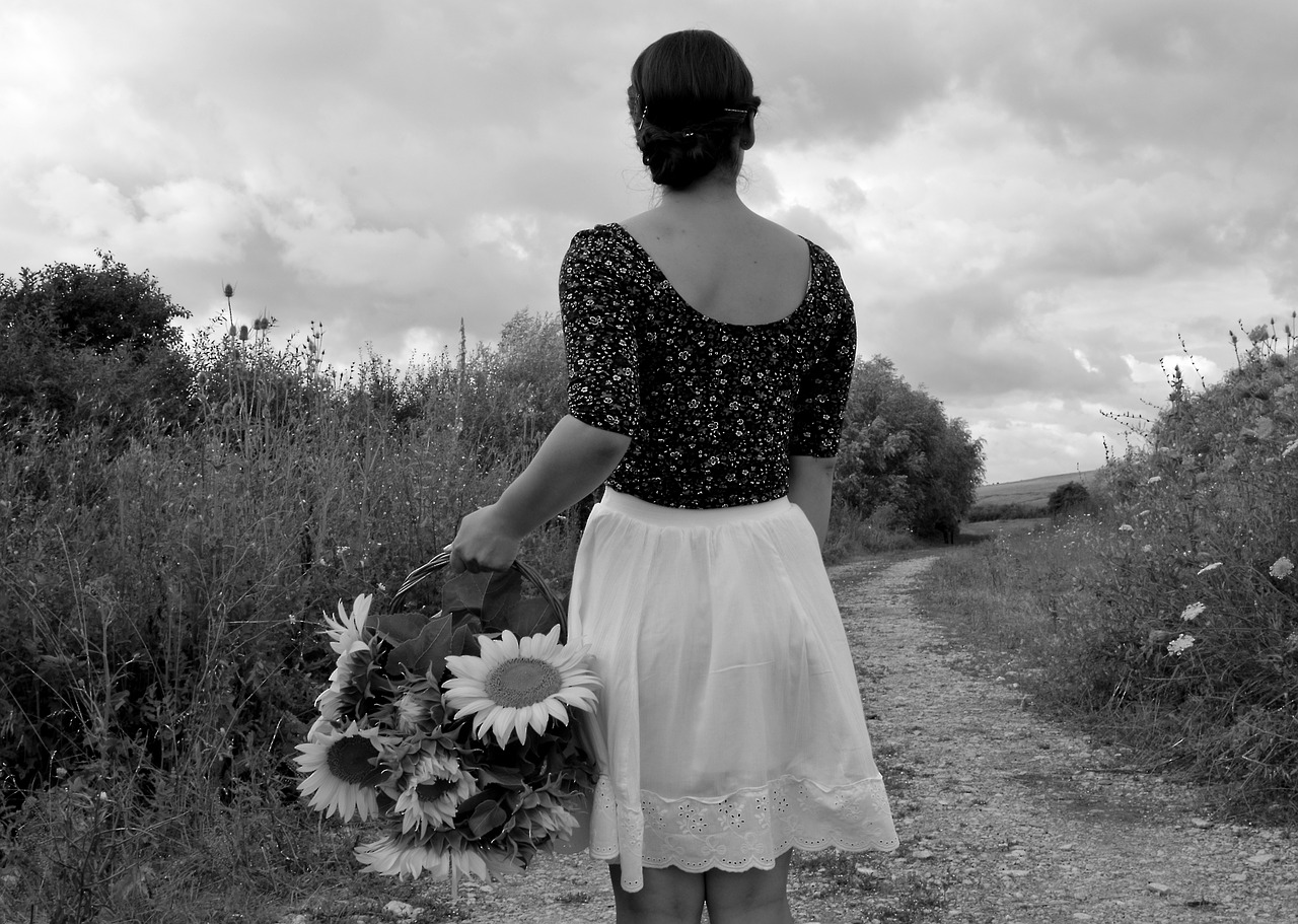 black and white young woman flower free photo