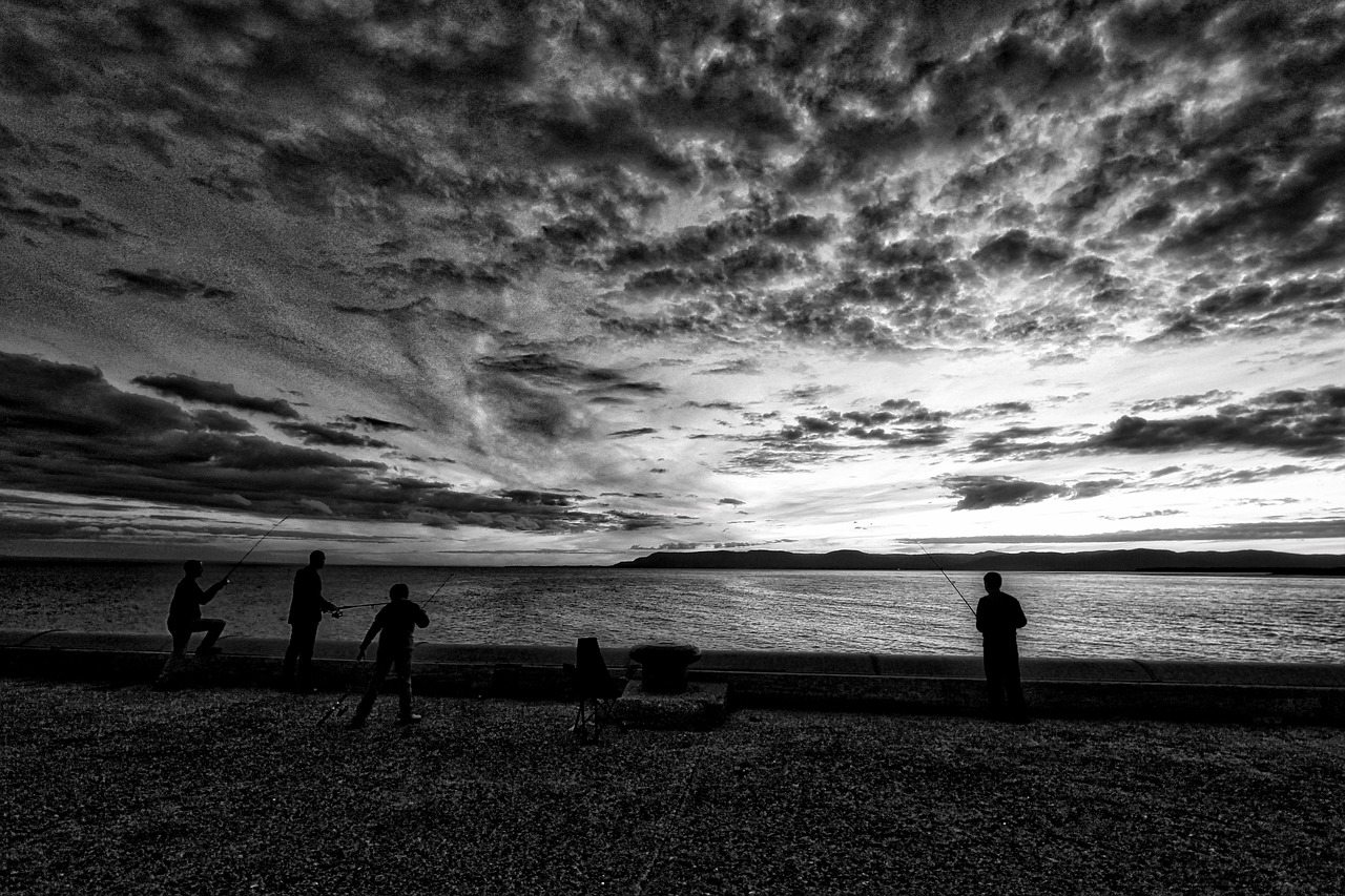 black and white fishing clouds free photo