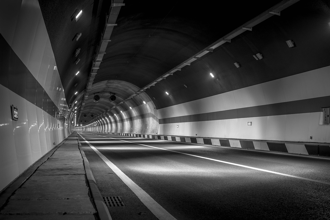 black and white tunnel road free photo