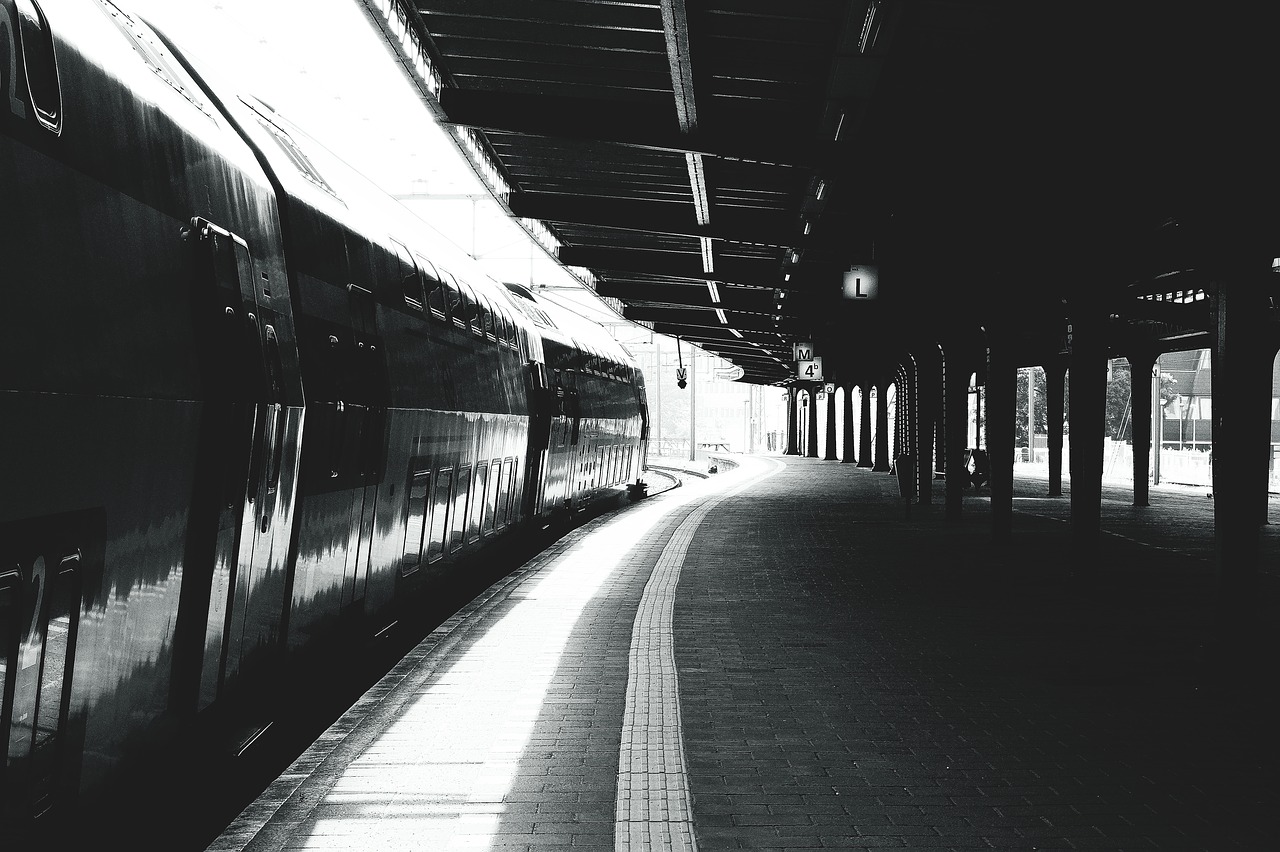 black and white train train station free photo