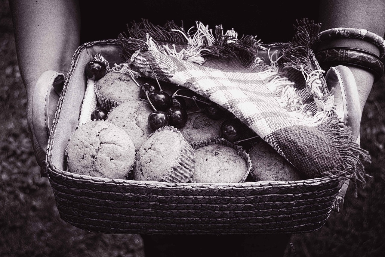 black and white muffins basket hands holding food basket free photo