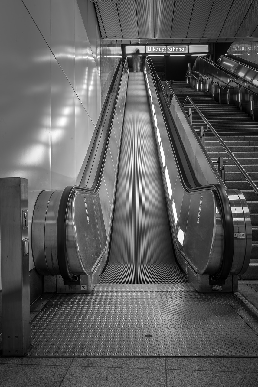 black and white escalator long exposure free photo