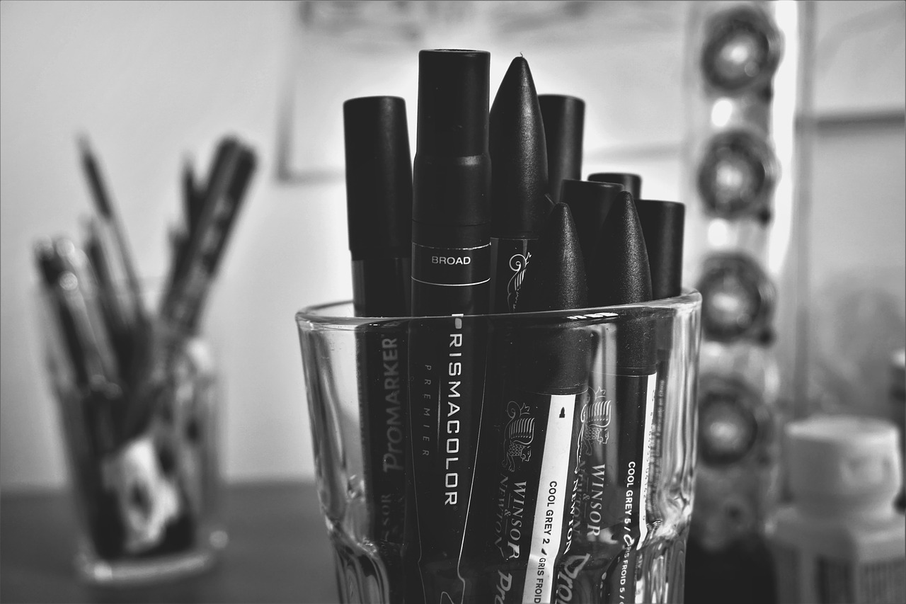 black and white glass pens free photo