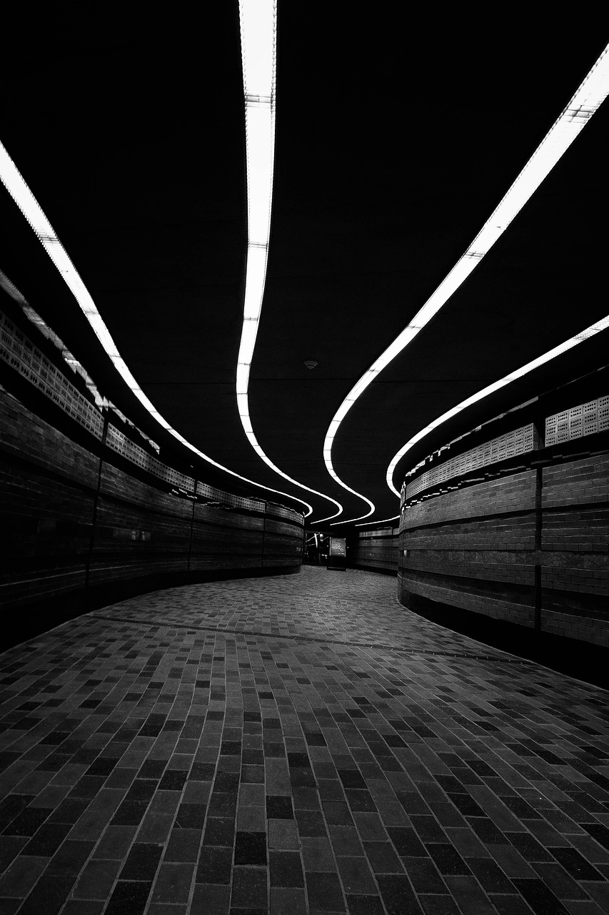 black and white dark tunnel free photo