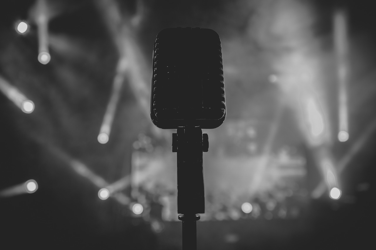 black and white spotlight microphone free photo
