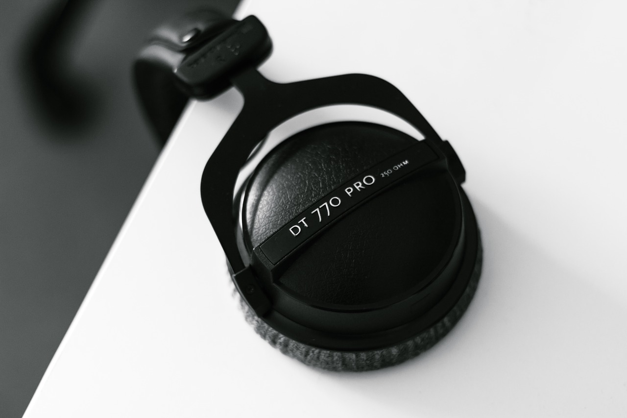 black and white headset headphones free photo