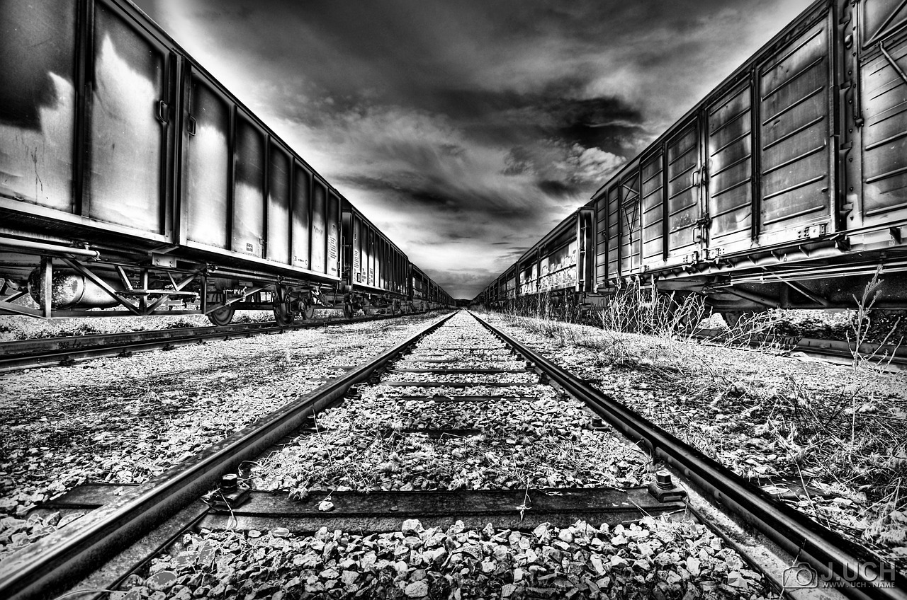 black and white railway building free photo